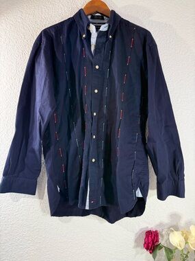 Men’s L Vintage 90s Tommy Hilfiger Regatta Button‎ Down Navy Rope Piping Detail